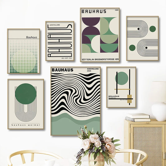 Bauhaus Verde Minimalista Stampa su Tela da Parete Impermeabile