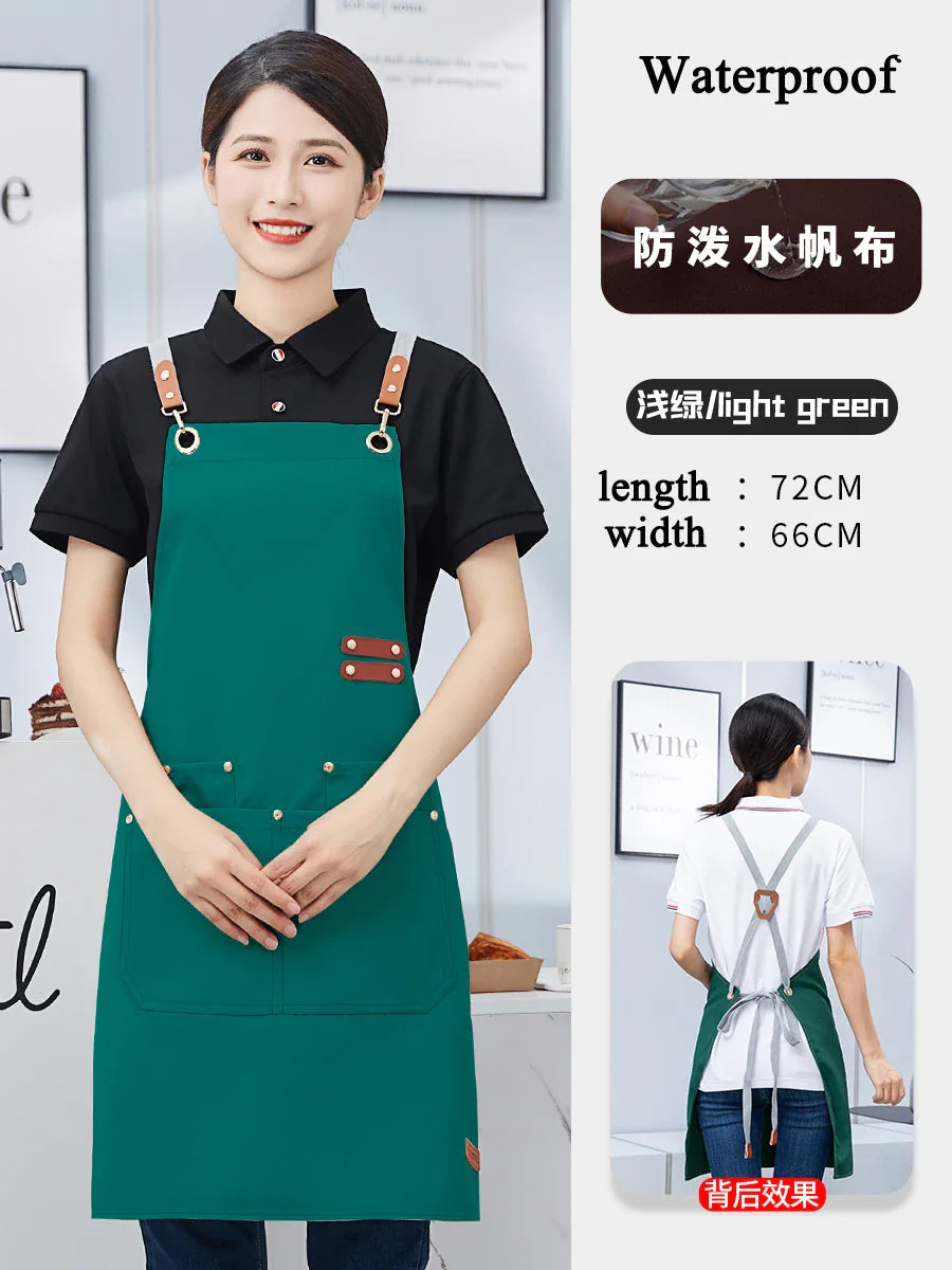 Custom Apron Waterproof Canvas Bib Apron With Adjustable Leather Look Straps Hospitality Fall 2025 Personalized Logo