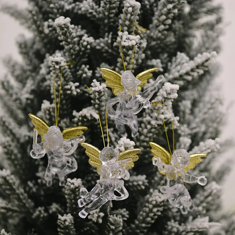 Clear Glass Angel Ornaments Set - 4 Mini Hanging Pendants for Christmas Tree, Perfect for Holiday Decor and New Year Celebrations