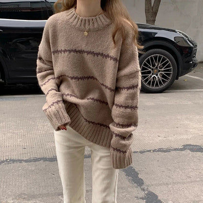 Oversized Cozy Womens Knit Sweater - Chunky Crewneck Winter