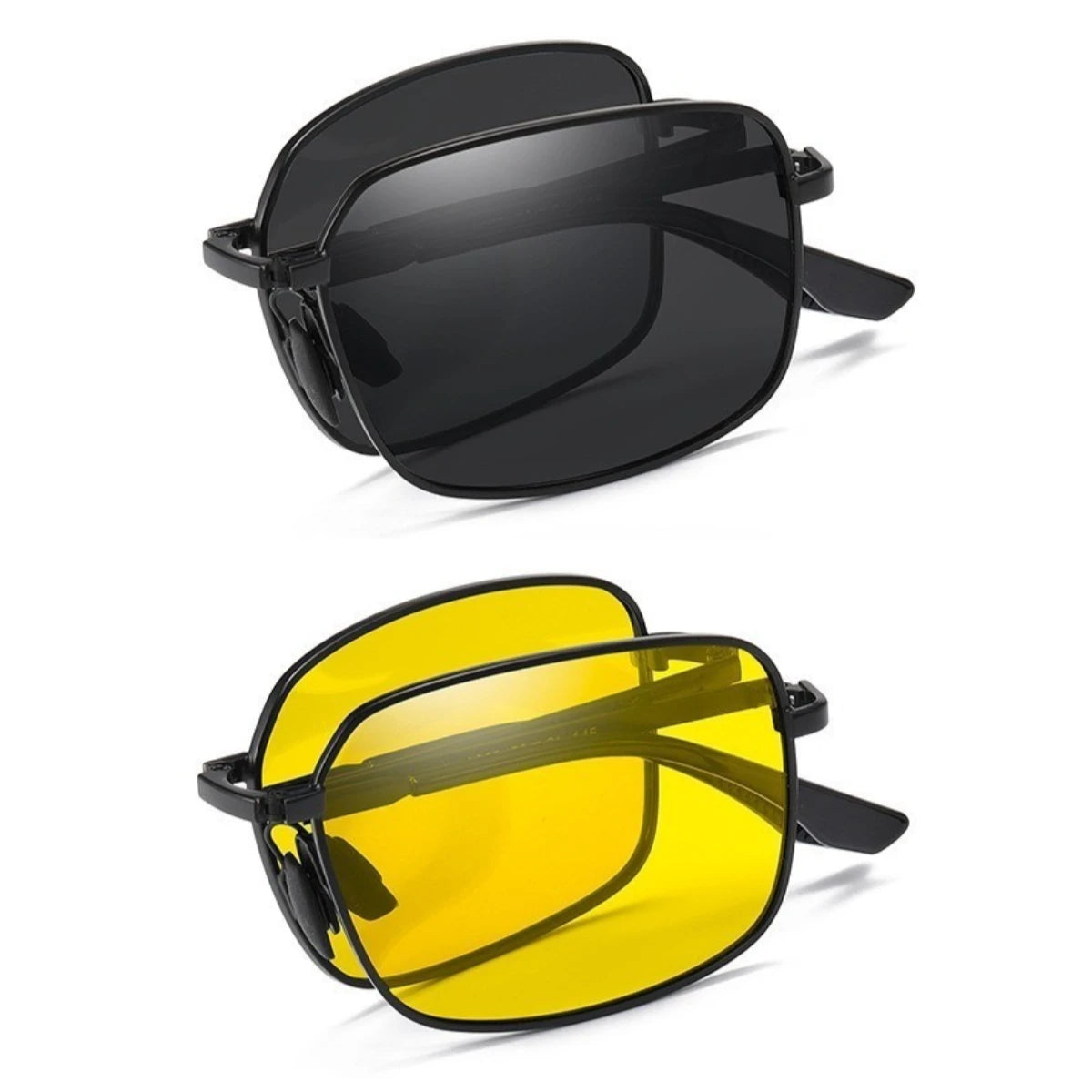 Gafas de sol polarizadas plegables Paquete de 2 Uso dual para conducción día y noche Montura cuadrada que cambia de color Tendencia primavera 2026
