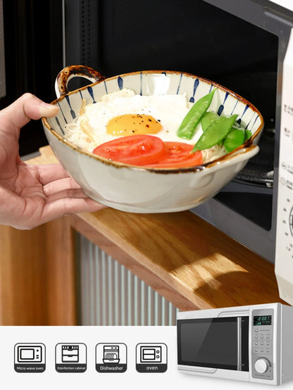 Keramische 7,5 Inch Noedelkom Met Handvatten Bloemen Porselein