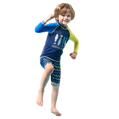 Hurtigtørrende unisex badedragt sæt til børn - langærmet top og shorts, polyester, til sommersvømning