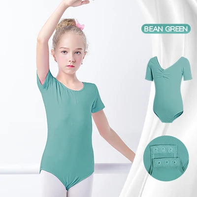 Body morbido da balletto per ragazze - scollo con coulisse, arricciatura frontale, maglia di cotone, per lezione di danza
