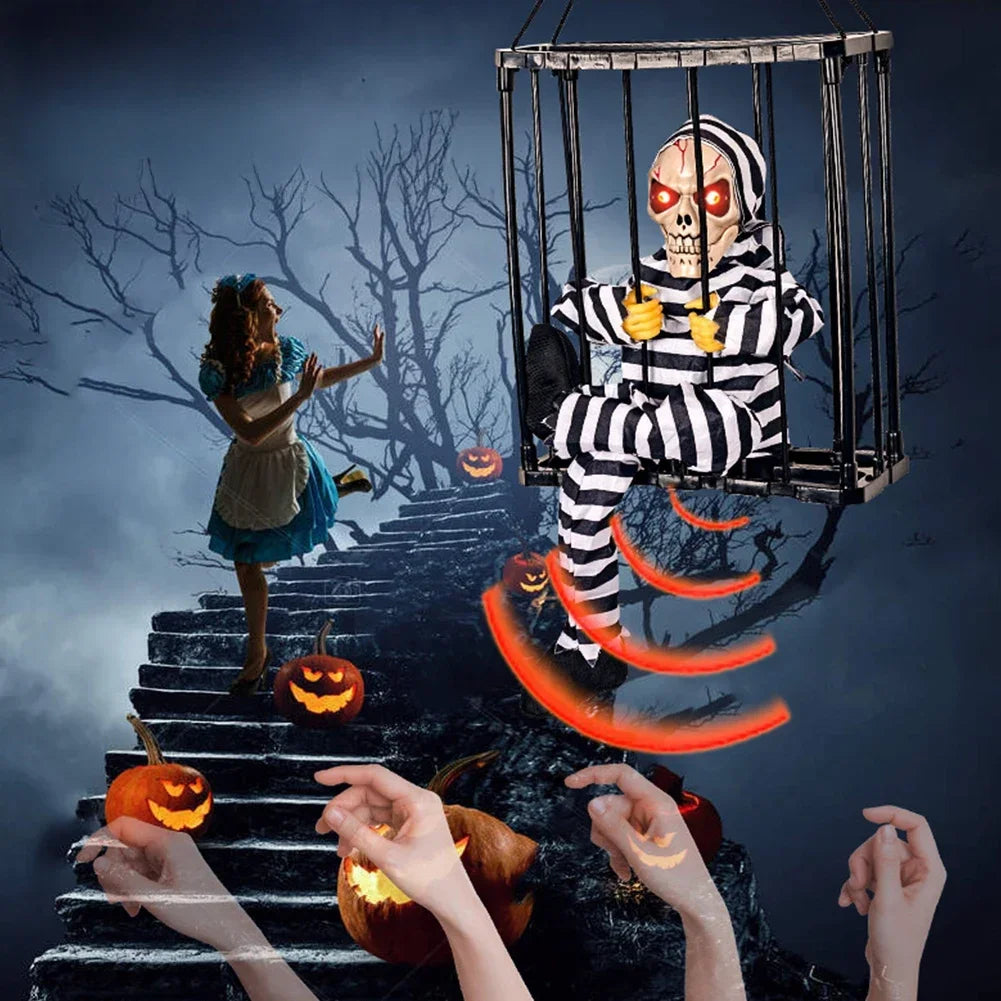 Halloween kraniedekoration hængbar fangebur rekvisit efterår 2025 uhyggelig indendørs hængende dekoration klar til ophængning