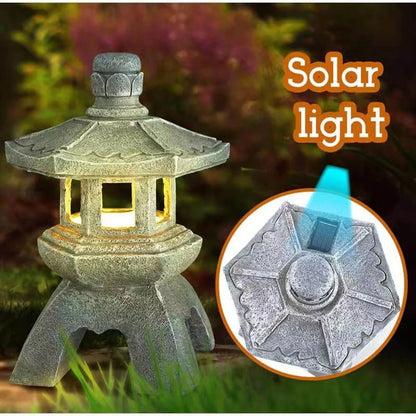 Lanterna solare pagoda in pietra resina ornamento da giardino stile zen cinese luce esterna decorazione ecologica autunno 2026