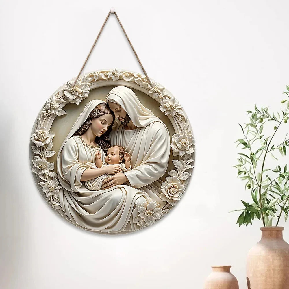 Wooden Nativity Scene Ornament Circular Wall Hanging 7.87in Handcrafted Mary Jesus Joseph Christmas Decor Gift 2025