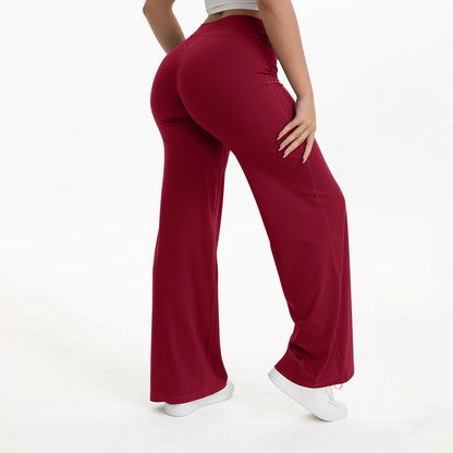 Zachte en flatterende dames yogabroek - midtaille rechte pijp, nylon/elastaan mix, voor sportschool en pilates