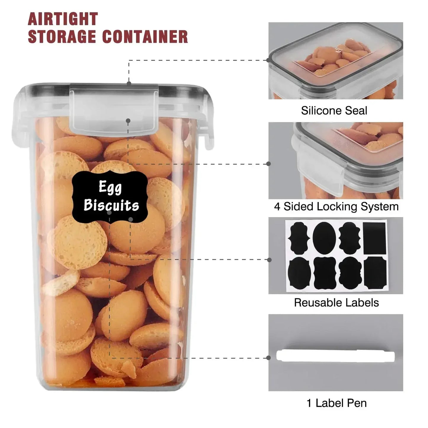 5-Piece Sealed Food Storage Container Set for Kitchen Organization and Refrigerator Use