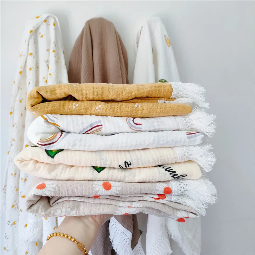 Baby svøb tæppe 100 procent bomuld muslin nyfødt blomsterprint quilt svøb efterår 2025 åndbar blød gave