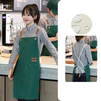 Canvas Apron Waterproof Bib Professional Cafe Catering Apron Fall 2025 Water Resistant Durable