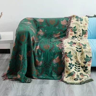 Double-Sided Japanese Cotton Throw Blanket - Versatile Sofa Cover & Bedspread, All-Season Cooling