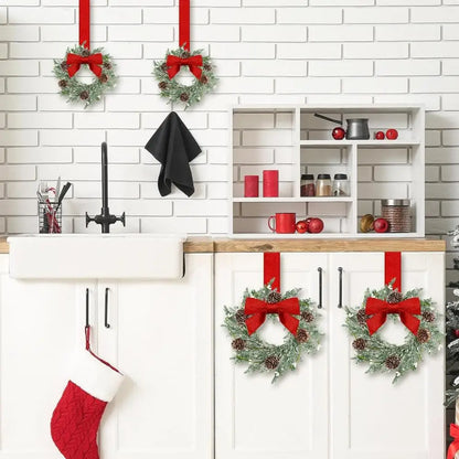 Juego de 6 coronas navideñas mini para gabinete con lazos rojos decoración duradera artificial estilo granja para las fiestas 2025