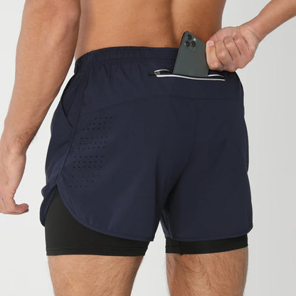 Quick-dry men's 2-in-1 running shorts - lightweight lined, polyester, for gym and summer training