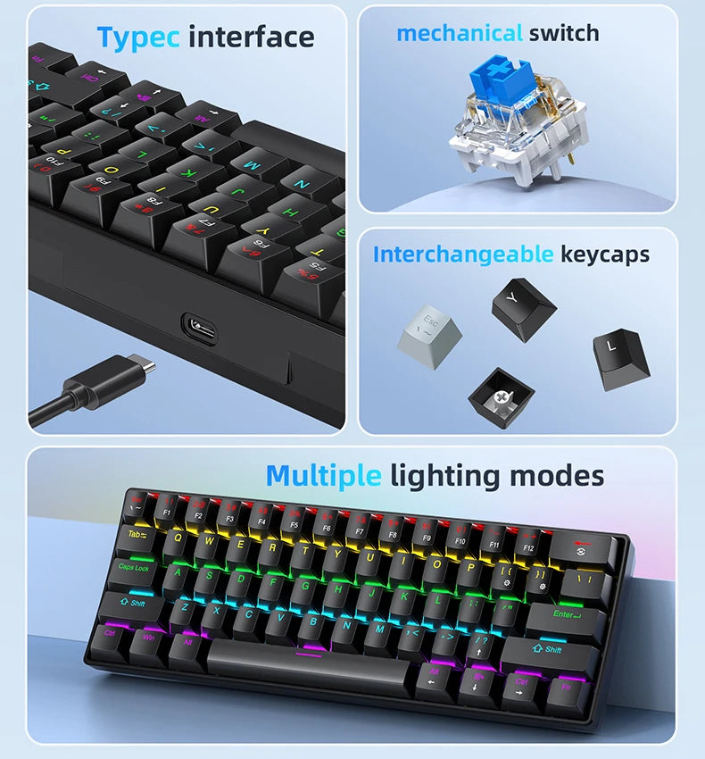 Teclado Mini Mecánico con Cable RGB Portátil 60 Porciento