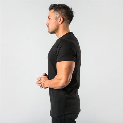 Breathable slim fit men's gym t-shirt – short sleeve, cotton blend, for workout & casual wear