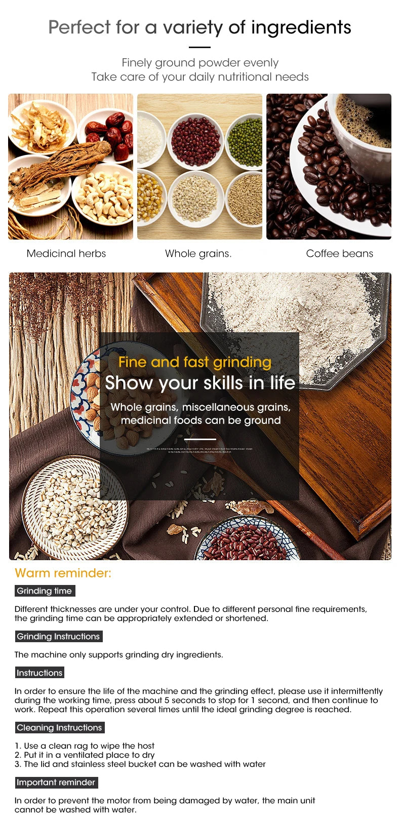 Coffee Grinder Mini Electric Stainless Ultrafine 300ml