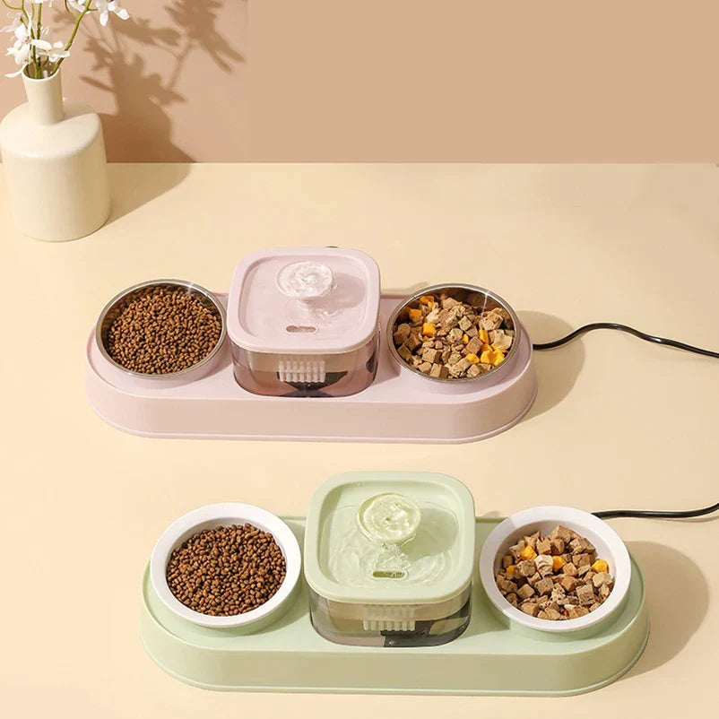 Automatischer Futterspender 200ml Portion Doppelnapf Edelstahl Futter- und Wasserstation Fall 2025 Rutschfest Leicht zu Reinigen