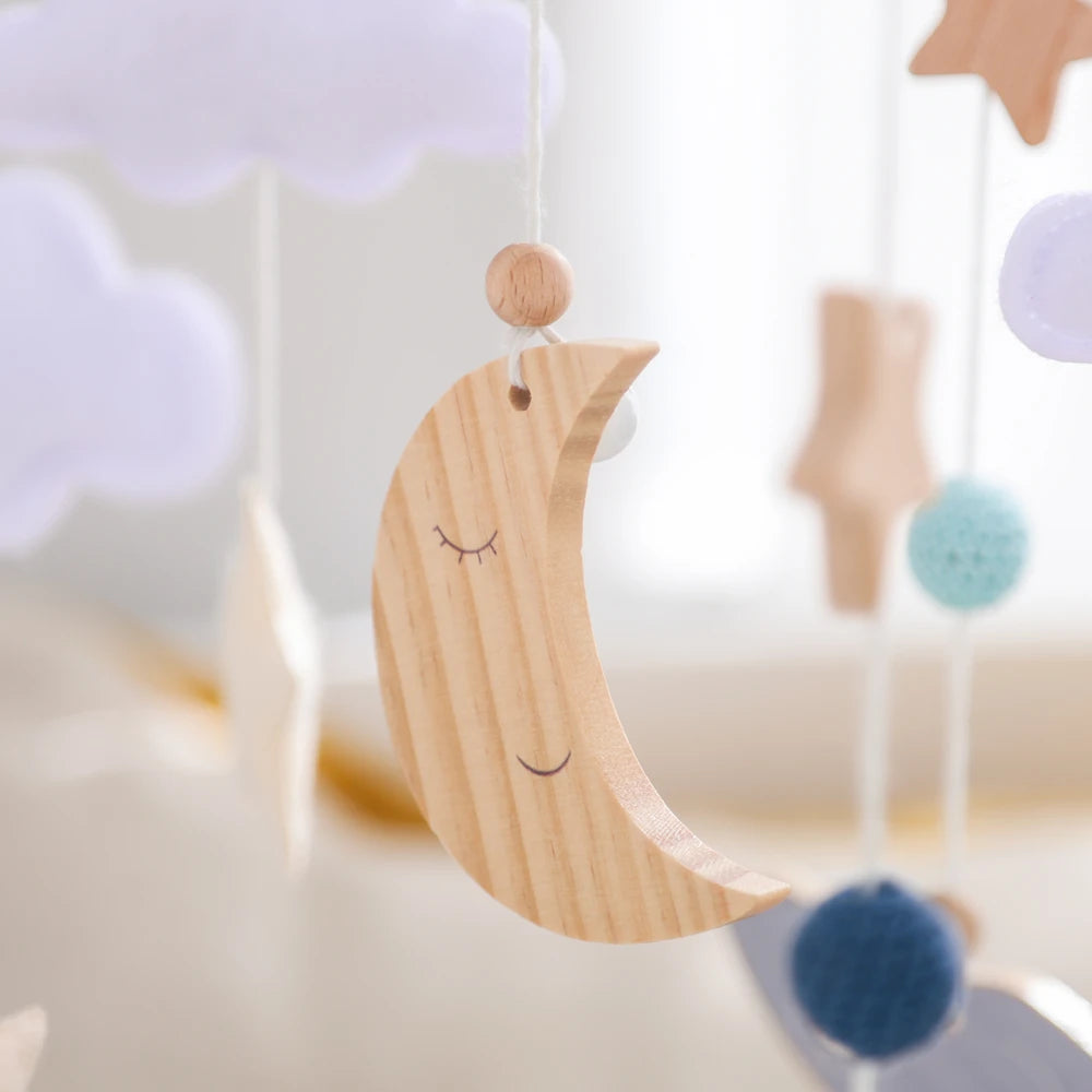 Móvil de cuna cohete de madera juguetes sensoriales para recién nacidos calmantes
