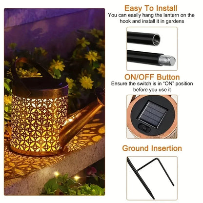 Solar Watering Can Light Retro Metal Hanging Lantern Outdoor Garden Decor Summer 2025 Waterproof Whimsical