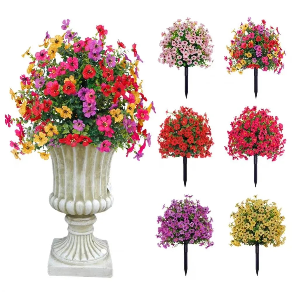 Picchetto da giardino con fiore artificiale, cespuglio fiorito finto da esterno con punta da conficcare nel terreno per decorare cortili, giardini e fioriere, 45 x 36 cm