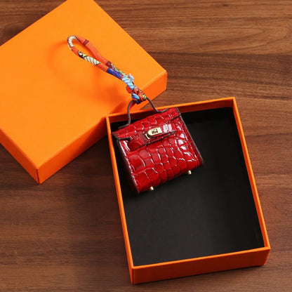 1+1 Free Birkin Inspired Mini Hand Bag - Crocodile Pattern Mini Bag Charm Keychain