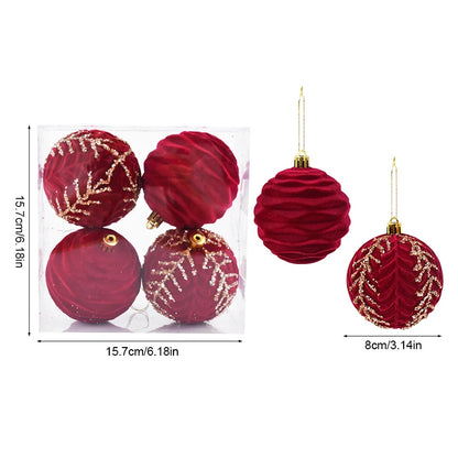 Burgundy Velvet Christmas Ornaments - Flocked Wine Red Balls for Holiday Tree Decor, Wedding & Anniversary Celebrations