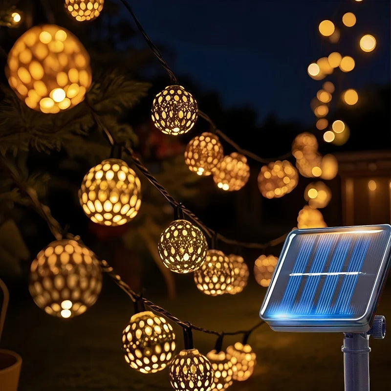 Luci a stringa solari palla marocchina LED impermeabili 8 modalità decorazione festa da giardino Natale 2026