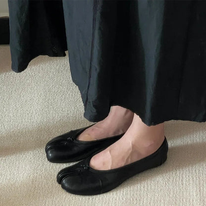 Soft Women Tabi Ballet Flats - Split Toe, Leather, Casual