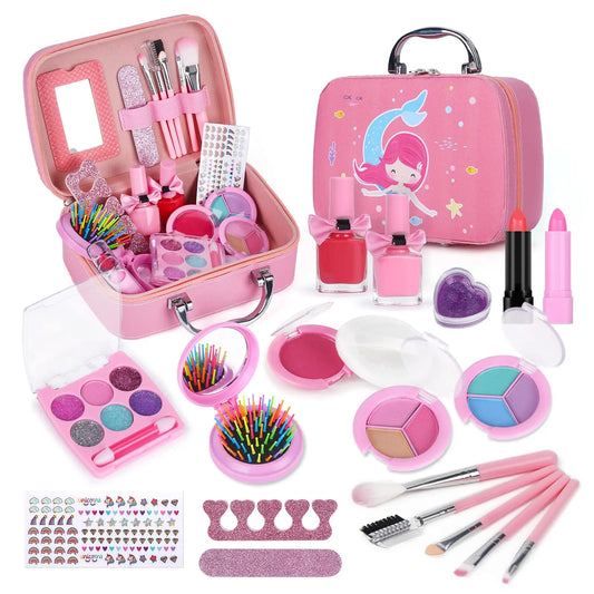 Kit de maquillaje para niños rosa lavable set de juego princesa seguro no tóxico regalo de regreso a clases 2025