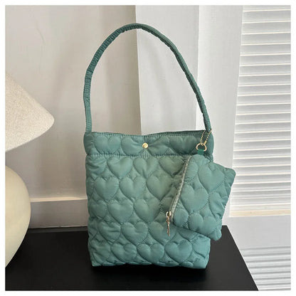 Cozy women's quilted tote – padded square shoulder bag, polyester, casual everyday