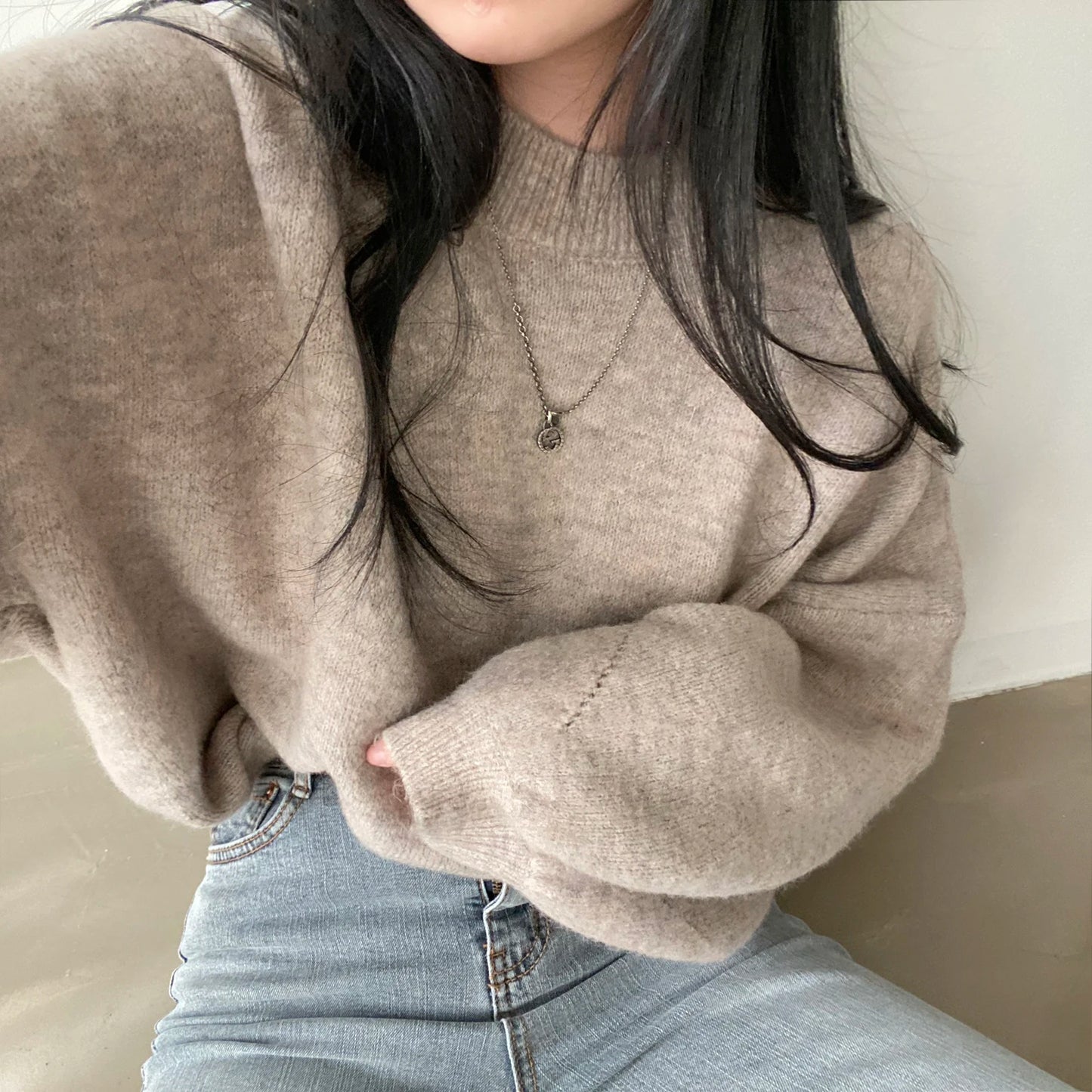 Oversized Cozy Women's Pullover - O Neck, Knit, Office Wear