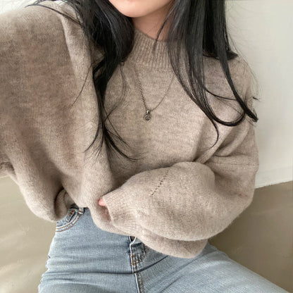 Oversized Cozy Women's Pullover - O Neck, Knit, Office Wear