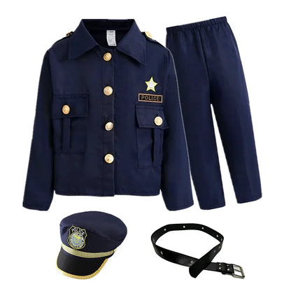 Cosplaykostuumset voor kinderen als politieagent, met jas, broek, pet en accessoires voor Halloweenfeestjes 2026