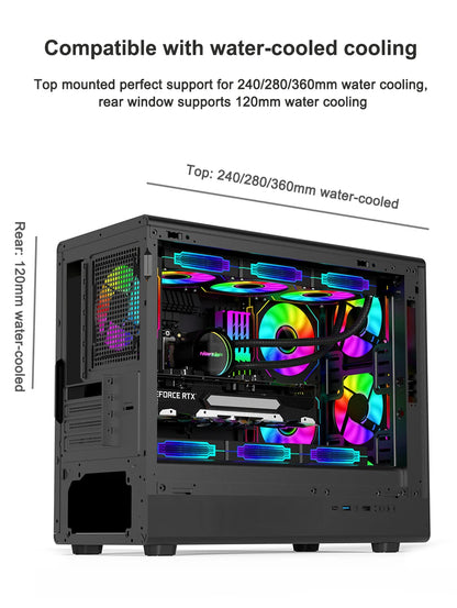 Boîtier PC vertical en verre MicroATX compatible avec radiateur 360mm