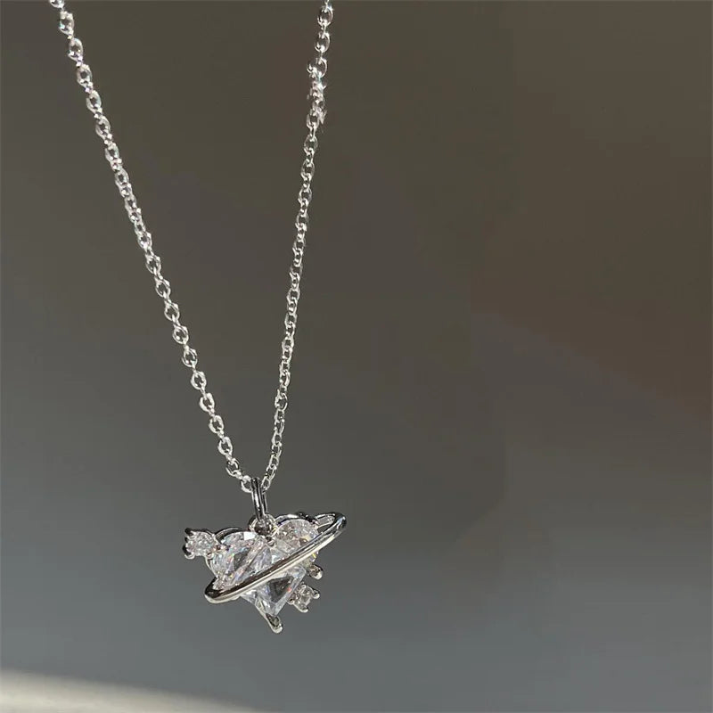 Zirkon anheng halskjede Rosa planet hjerte Valentinsdagsgave 2026 Estetisk smykke