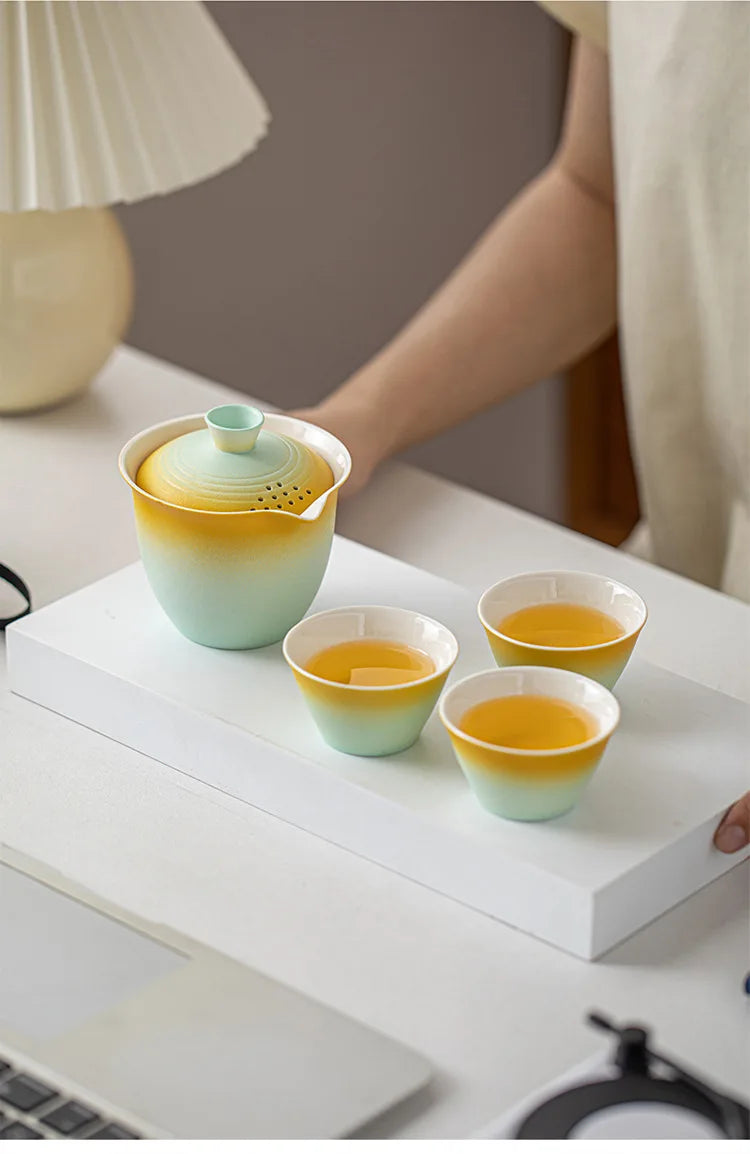 Portable Ceramic Travel Tea Set With Case Gift Kit