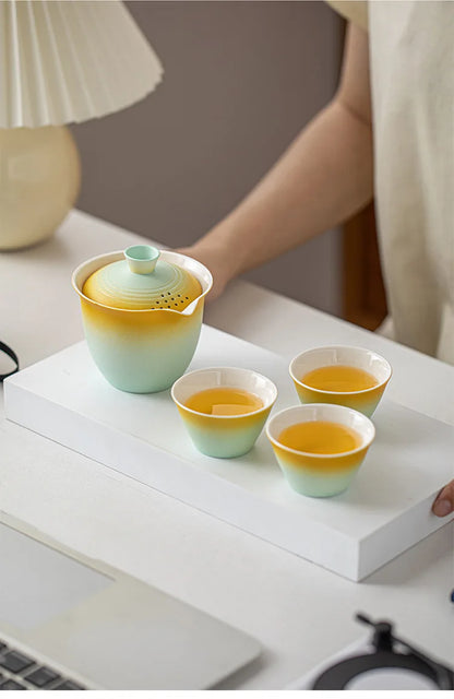 Portable Ceramic Travel Tea Set With Case Gift Kit