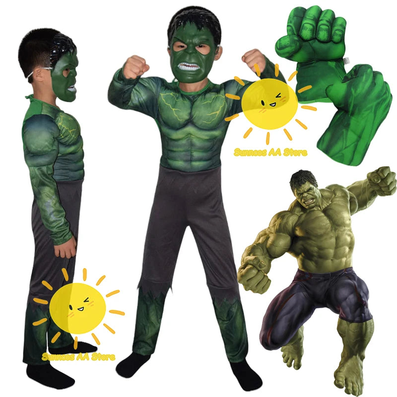 Hulk Bruce Banner-spierkostuumset voor Halloween, cosplaykostuum met handschoenen voor mannen, carnaval en feest 2026