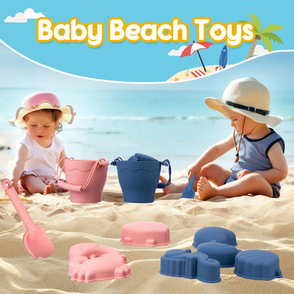 Silikon Strandspielzeug Set 8-teilig Eimer und Formen Kinder Sandspiel Sommer 2025 Flexibel Einfach zu Reinigen Sicheres Geschenk