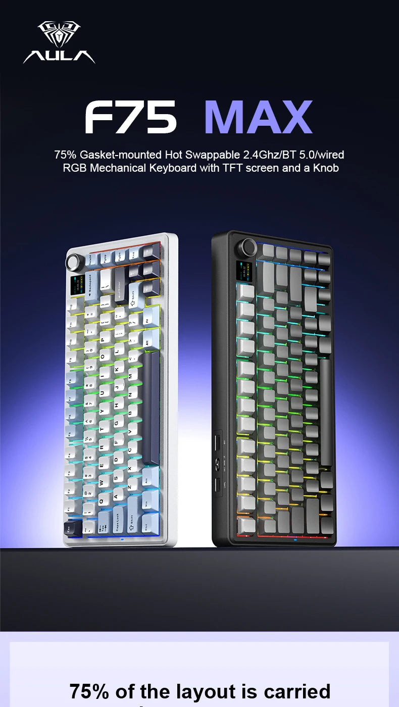 Teclado mecánico para juegos 75% Hot Swap RGB TFT inalámbrico