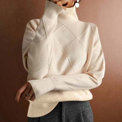 Warm Women’s Turtleneck Sweater - Relaxed, Textured Knit