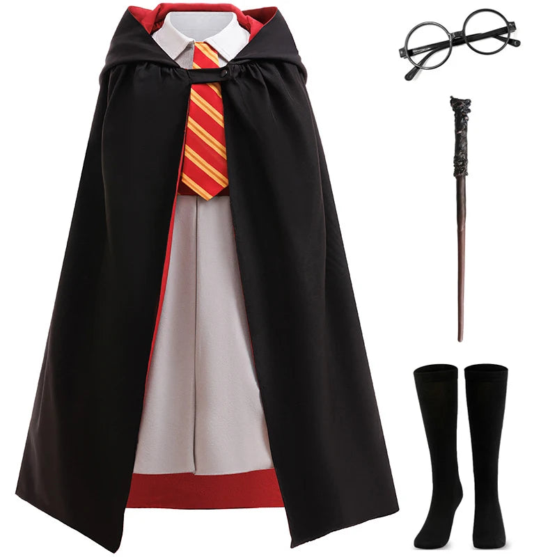 Halloweenkostuumset voor meisjes met cape van de toverschool, gestreepte top en carnavals- of verjaardags verkleedkleding 2026