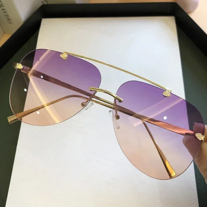 2025 Vintage Rimless Aviator Sunglasses For Men Women Gradient Shades Black Brown