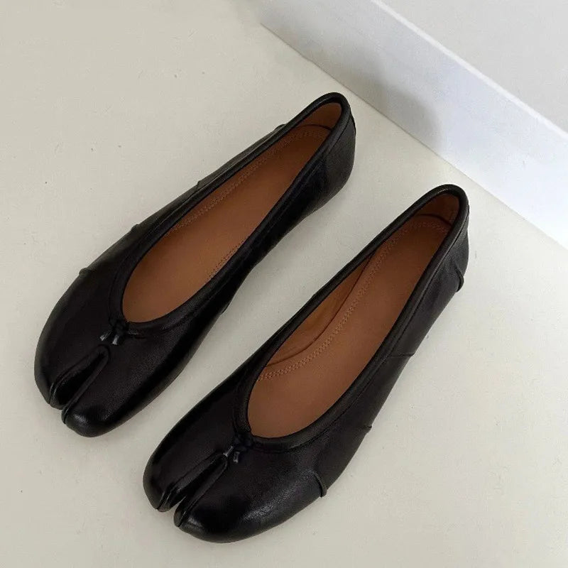 Soft Women Tabi Ballet Flats - Split Toe, Leather, Casual