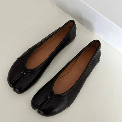 Soft Women Tabi Ballet Flats - Split Toe, Leather, Casual
