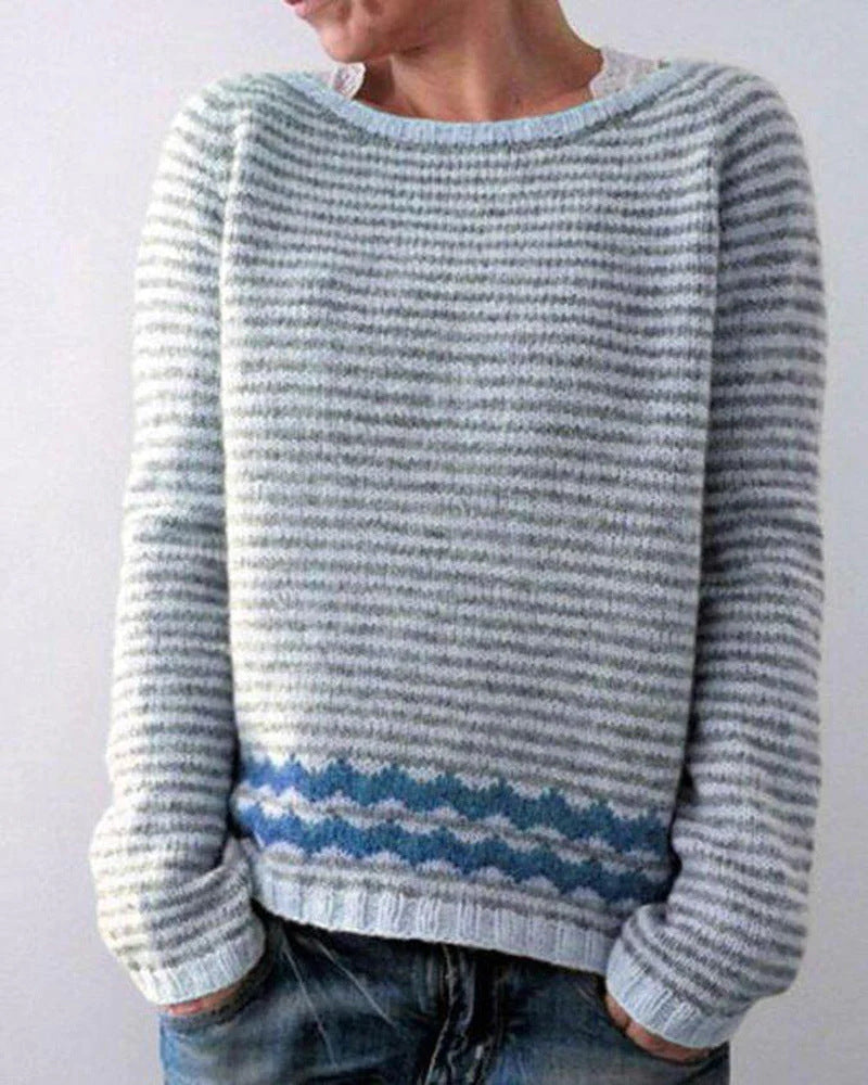 Soft women's knit sweater - patterned yoke, mohair blend