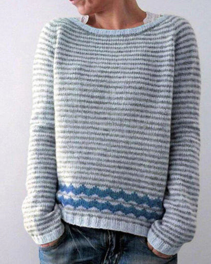 Soft women's knit sweater - patterned yoke, mohair blend