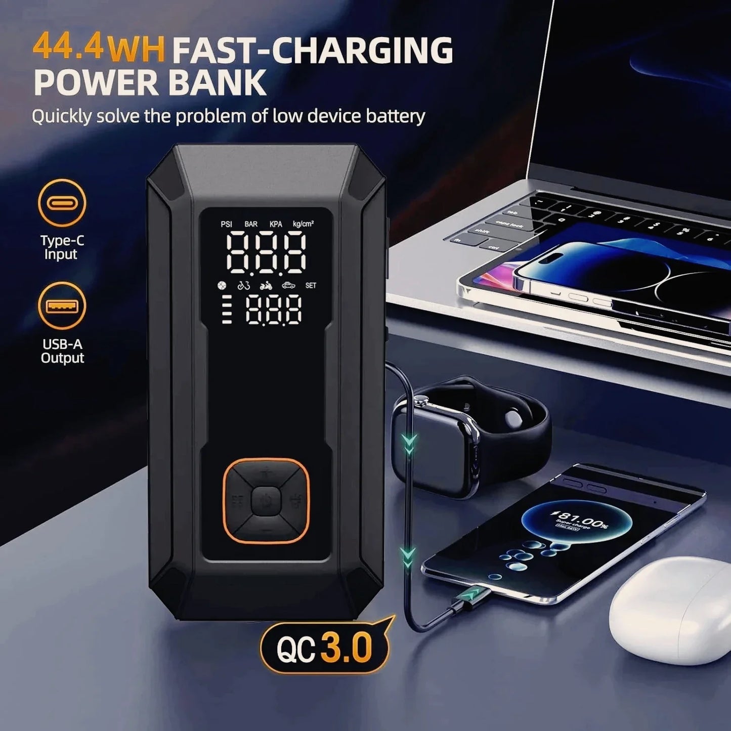 Bilstartare Allt-i-ett Luftpump Däckpump Bärbar Powerbank LED-lampa Fall 2025