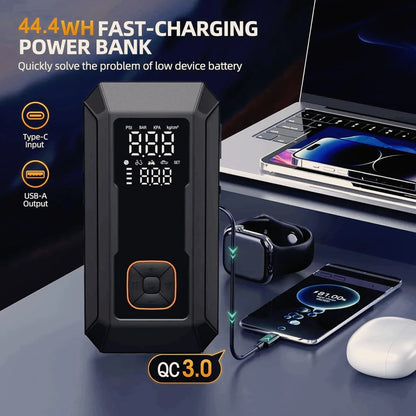 Bilstartare Allt-i-ett Luftpump Däckpump Bärbar Powerbank LED-lampa Fall 2025